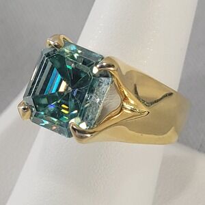 Sterling Silver Moissanite Ring Gold Vermeil 12mm Statement 925 Blue Green Aqua